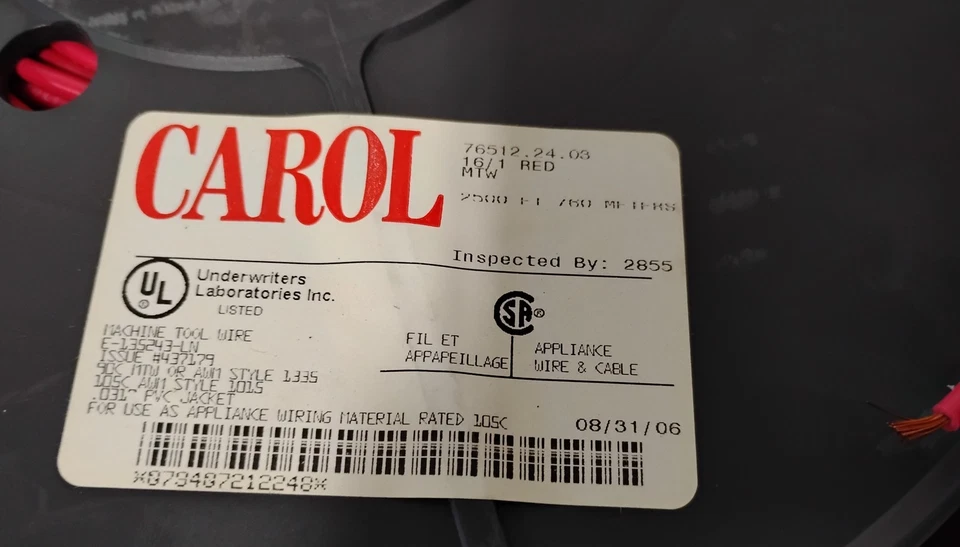 Carol 76512.24.03 16 AWG MTW 90C RED 2500 FT SPOOL - Image 4 of 4