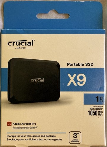 1TB Crucial X9 Portable External SSD ~ USB-C ~ PC, Mac, PS5, Xbox CT1000X9SSD9