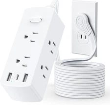 2 Prong Flat Plug Power Strip, Olcorife 2 to 3 Outlet 5 FT 