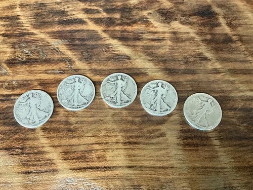 Lot (5) All Good Date Walking Liberty Half Dollars 1916 1917 1919 1920 1923 90%