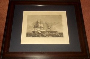 Antique Engraving Capture of British Frigate Gurriere by the U.S. Constitution