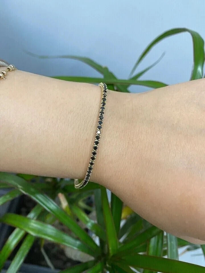 5CT Round Cut Lab Created Black Diamond Women's Bracelet 14K Yellow Gold Plated - Image 3 of 4