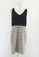 Ann Taylor Loft Black Tan Contrast Printed Sheath Dress Size 8 V-Neck Sleeveless