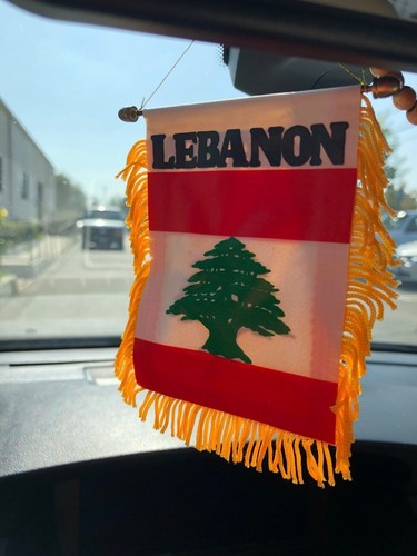 Red MINI BANNERS LEBANESE FLAG W/BRASS STAFF for Car - Picture 7 of 11