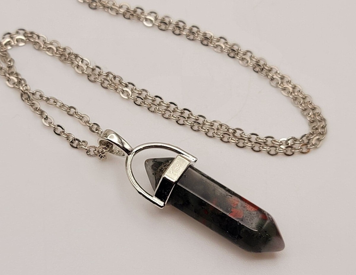 Crystal Necklace Blood Stone Healing Crystal Necklace Silver tone