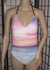 NWT VICTORIA'S SECRET PINK S SUNSET BEACH OCEAN OMBRE HALTER ONE PIECE SWIMSUIT