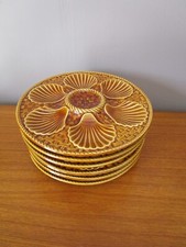 6 Assiettes à Huîtres /Coquillages  Longchamp en Barbotine Marron