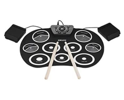 Portable Electronic Drum Set Roll Up Drum Kit for Students Kids with Foot Pedals
