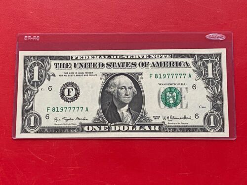 1977 $1 Dollar Fancy Serial Number Lucky 77777-5 In A Row ( Atlanta F) UNC - Picture 2 of 3