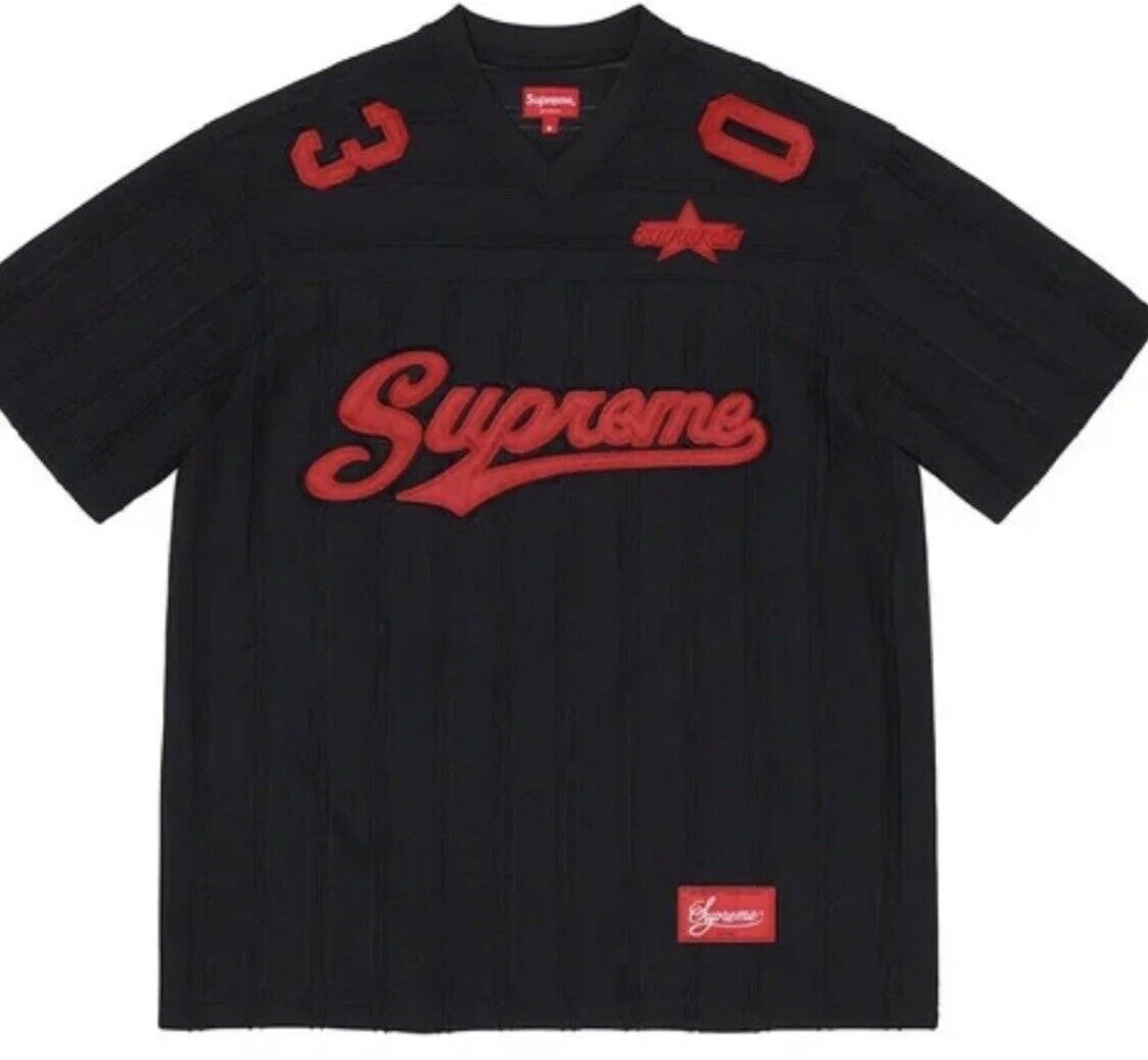 SUPREME MESH STRIPE FOOTBALL JERSEY BLACK SIZE XL SS21 WEEK SUPREME MESH STRIPE FOOTBALL JERSEY BLACK SIZE XL SS21 WEEK