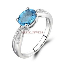 Natural Blue Topaz Gemstone with 925 Sterling Silver Ring for Women's 3906