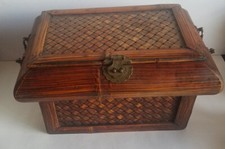 Vintage Chinese Woven Bamboo Cane Wooden Basket Box