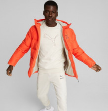 PUMA Better Sportswear Men's Hooded Puffer Jacket Coat Orange Size Small NEW