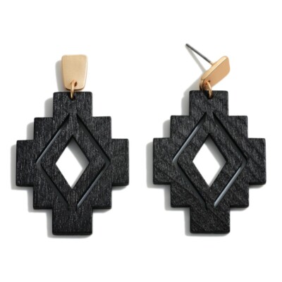 Cute Gold & Black Wooden Aztec Drop Earrings