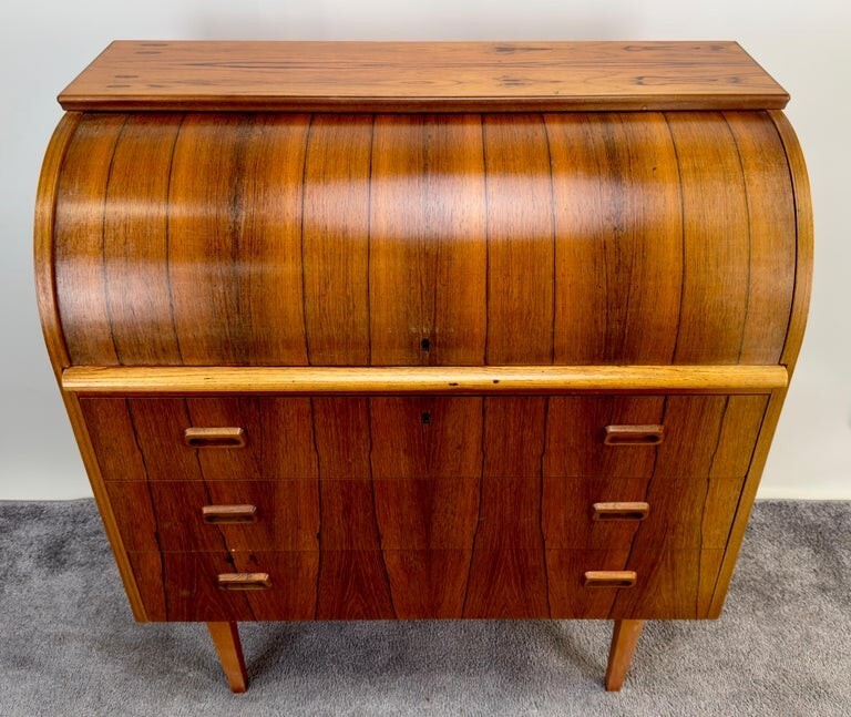 Bernhardt Pedersen Danish Mid Century Modern Rosewood Roll Top Desk