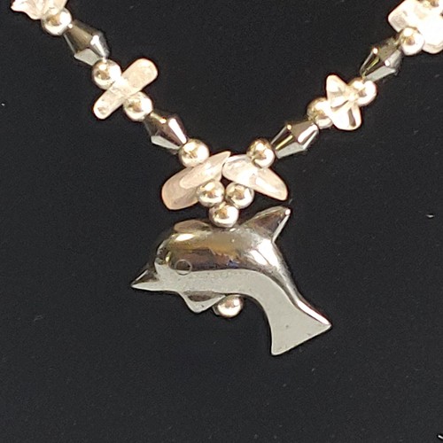 "Collar de delfín negro hematita y cristal 16" - Imagen 2 de 6