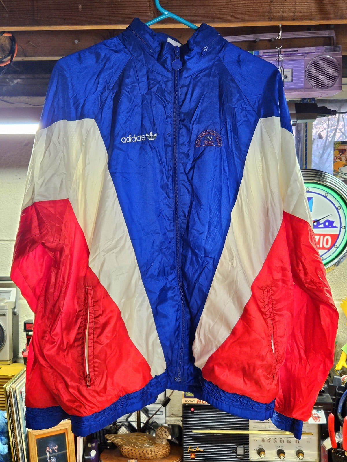 Vintage 80'S Adidas cotton jacket, men's size M cotton pink type Vintage Second Hand