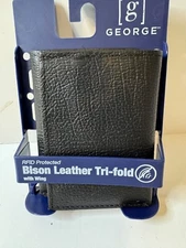 GEORGE  Tri-Fold  Bison Leather Black New