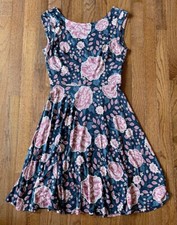 Loft Women's Blue-Gray w/ Pink Sleeveless Floral Rayon V-Back Dress, Size XS