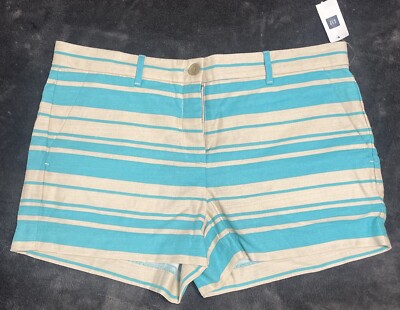 Gap Teal Shorts NWT striped bright size 8 cotton Below The Waist
