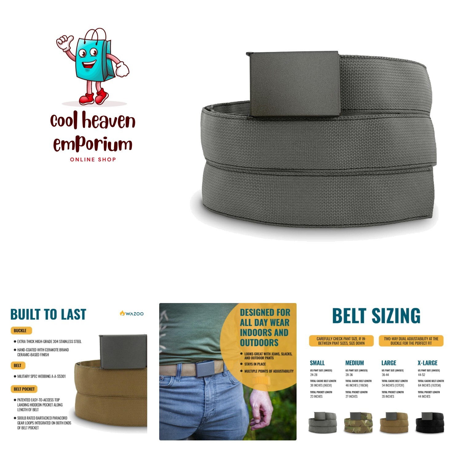 Cache Belt, Anti-Theft Everyday Carry Belt for Travel and Outdoors - Stainles...