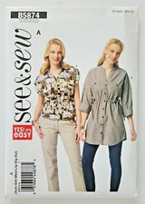 See & Sew Pattern 5874 Misses Top & Tunic Button Front Pockets XS-XXL, 4-26 UC