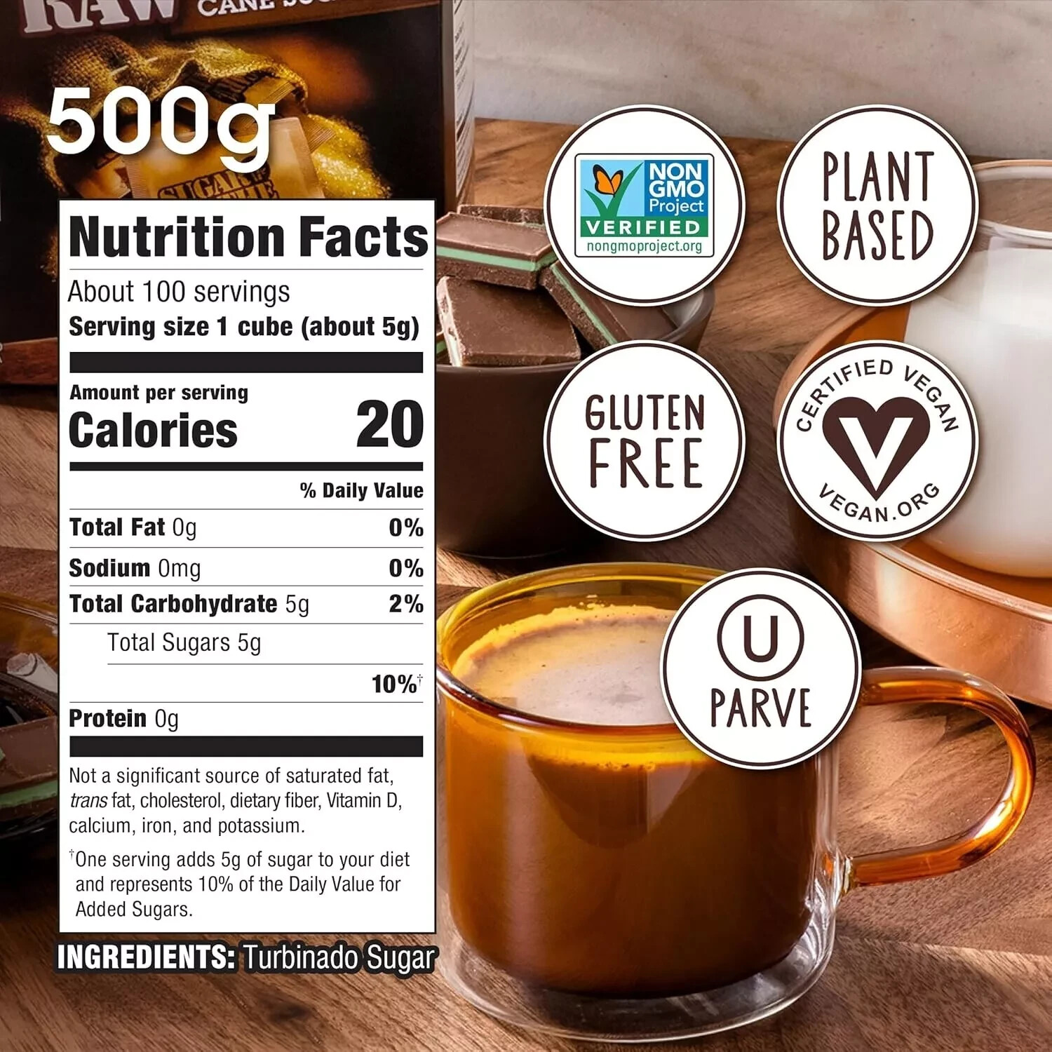 Sugar In The Raw Turbinado Cane Sugar Cubes, Pure, Gluten Free, 17.6 oz (Pack 1)