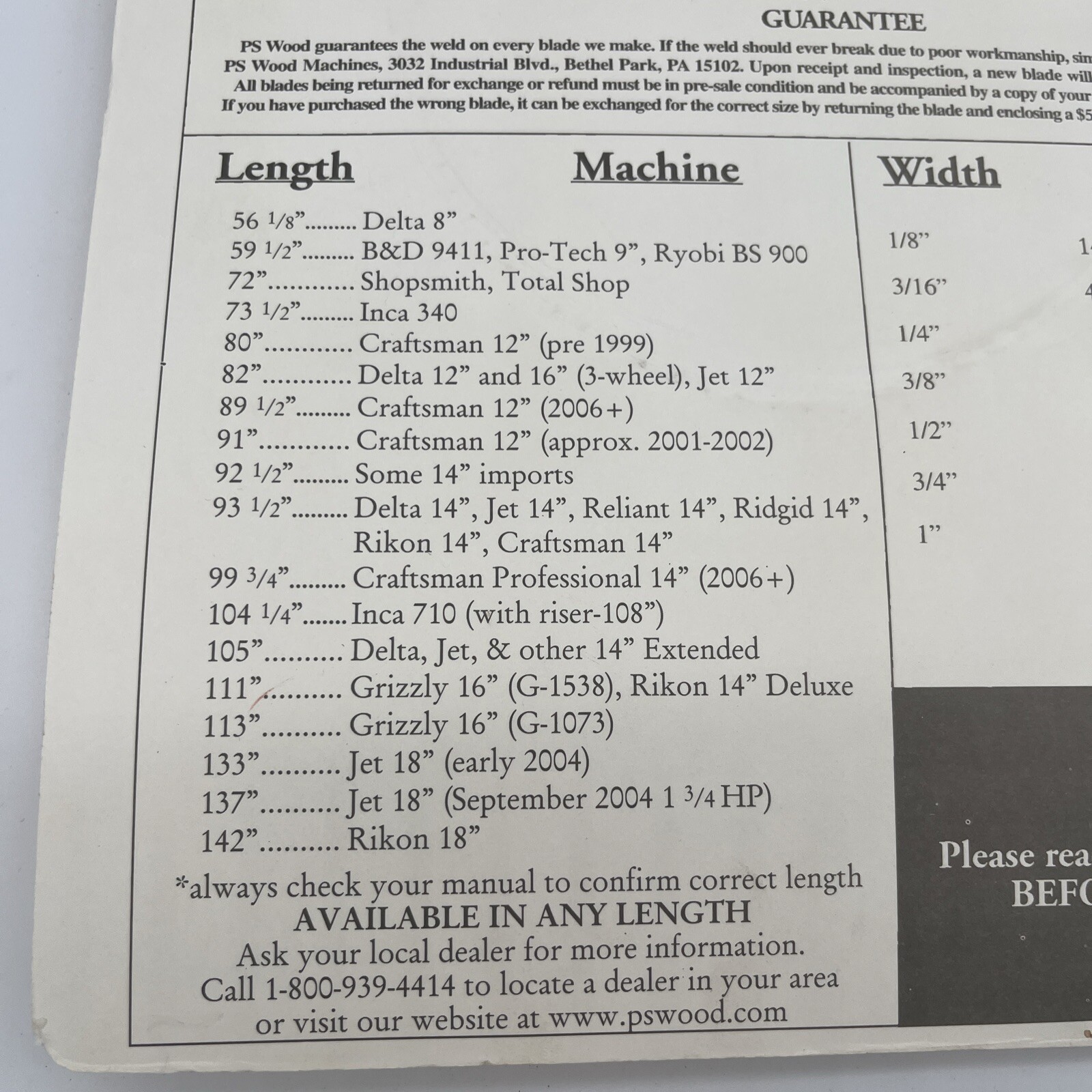 PS Wood Timber Wolf Bandsaw Blade 59 1/2” 1/2” 4 TPI .025 Thin Kerf 59.