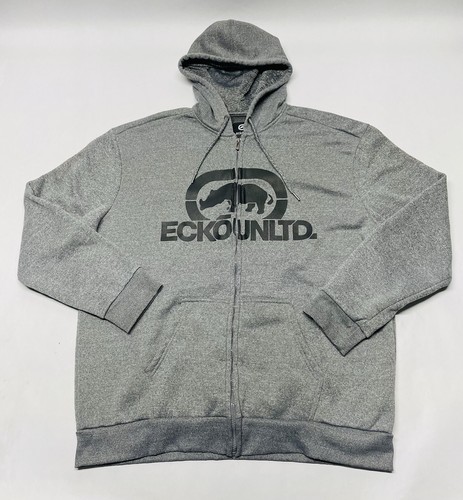 Marc Ecko UNLTD Hoodie Sweatshirt Herren L Large Full Zip grau Fleece Hip Hop Y2K
