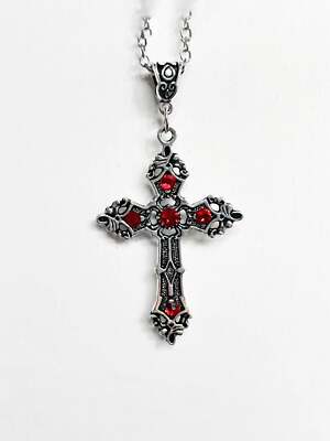 Men Red Rhinestone Cross Charm Necklace Alloy for Men Jewelry for Men ...
