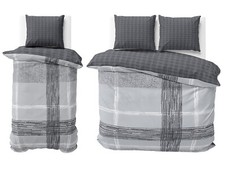 Bettwäsche Baumwolle Garnitur Set Anthrazit Grau Gestreift Bettbezug Wendeseite