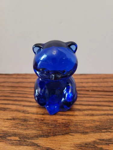 Fenton Art Glass Cobalt Blue Miniature Sitting Bear Mini Small Figurine