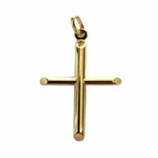 14kt Solid Yellow Gold Tubular Cross Pendant Charm