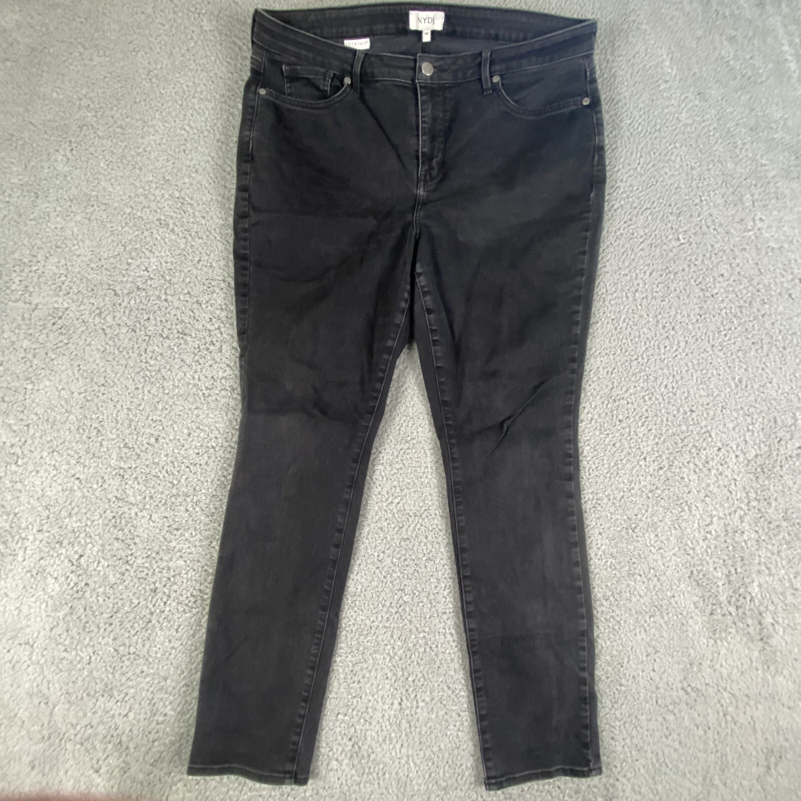 NYDJ Jeans Womens 14 Black Sheri Slim Fit Lift Tuck High Rise Dark Wash Stretch