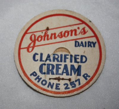 Vintage Johnson's Dairy Clairified Cream Milk Bottle Cap Phone 257R