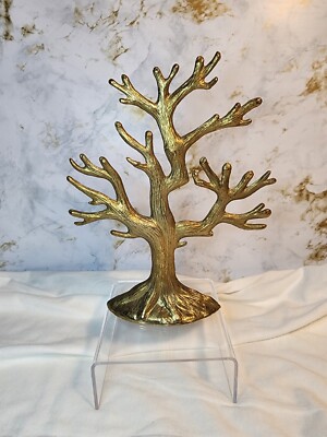 Vintage Jewelry Stand Cast Metal Decorative Golden Tree, 6.5'' Height