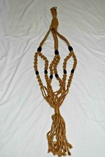 VINTAGE brown Macram  hanging Bohemian plant Hippie HOME DECOR large beads EUC