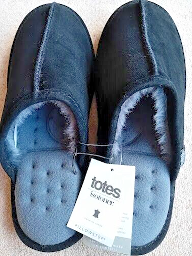 Totes Isotoner Pillowstep Men's Black Suede Fur Lined Mule