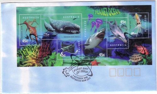 1998 FDC Australia. Planet Ocean. M.S. "Shark" Pict.PMK "DEEPWATER"