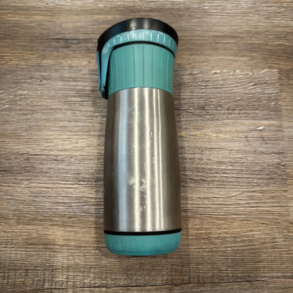 Taza de viaje Contigo sello automático 16 oz acero inoxidable plata con verde Foto 2 de 4