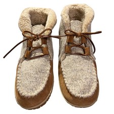 Minnetonka Moccasin Boots Womens 8 Brown Knit Suede Faux Fur Lined Ankle Booties
