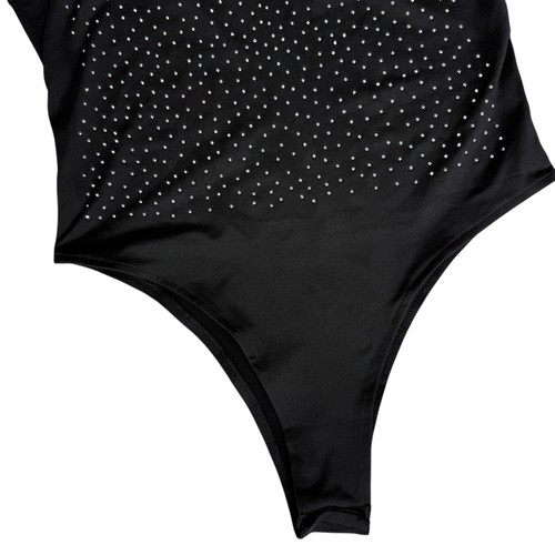 New Black Crystal Studded Bodysuit Large Party Club Holiday Glam Bling Sparkle - Picture 14 of 15