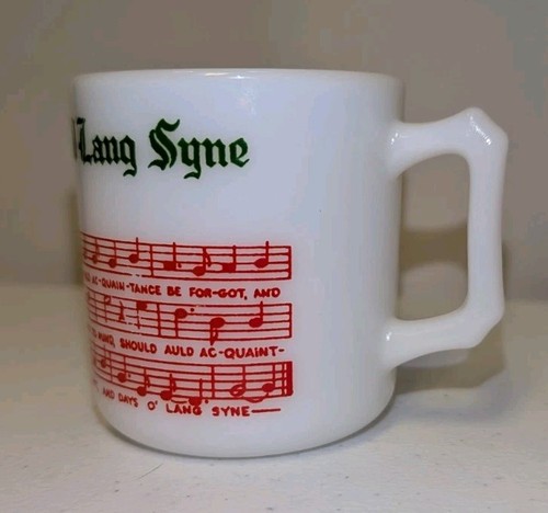 Vintage Tom & Jerry Christmas New Year Auld Lang Syne Milk Glass Mug Hazel Atlas - Picture 5 of 10