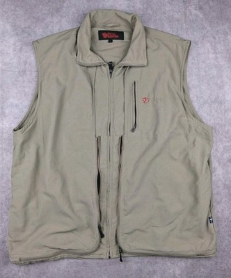 Fjallraven Vest Mens Large Beige Safari Utility Fishing Hiking Made Sweden