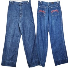 Vintage 70s  80s Touch  Jeans Women  s SZ 11 High Rise Wide Leg Denim Embroidered