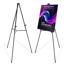 63" High Black Aluminum Display Easel Stand, Large Adjustable Height Presenta...