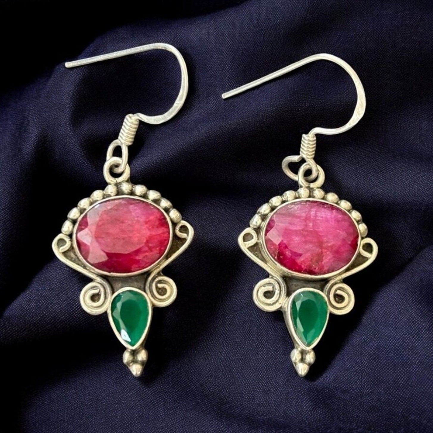 Vintage Artisan Crafted Ruby Emerald Sterling Sil… - image 1