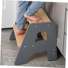 2-Step Wooden Toddler Step Stool for Bathroom Sink  Kitchen Use - 1 - Gray