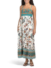 New Rachel Zoe Maxi Dress size 12 Exotic Peacock Floral Teal Rust Ivory Print
