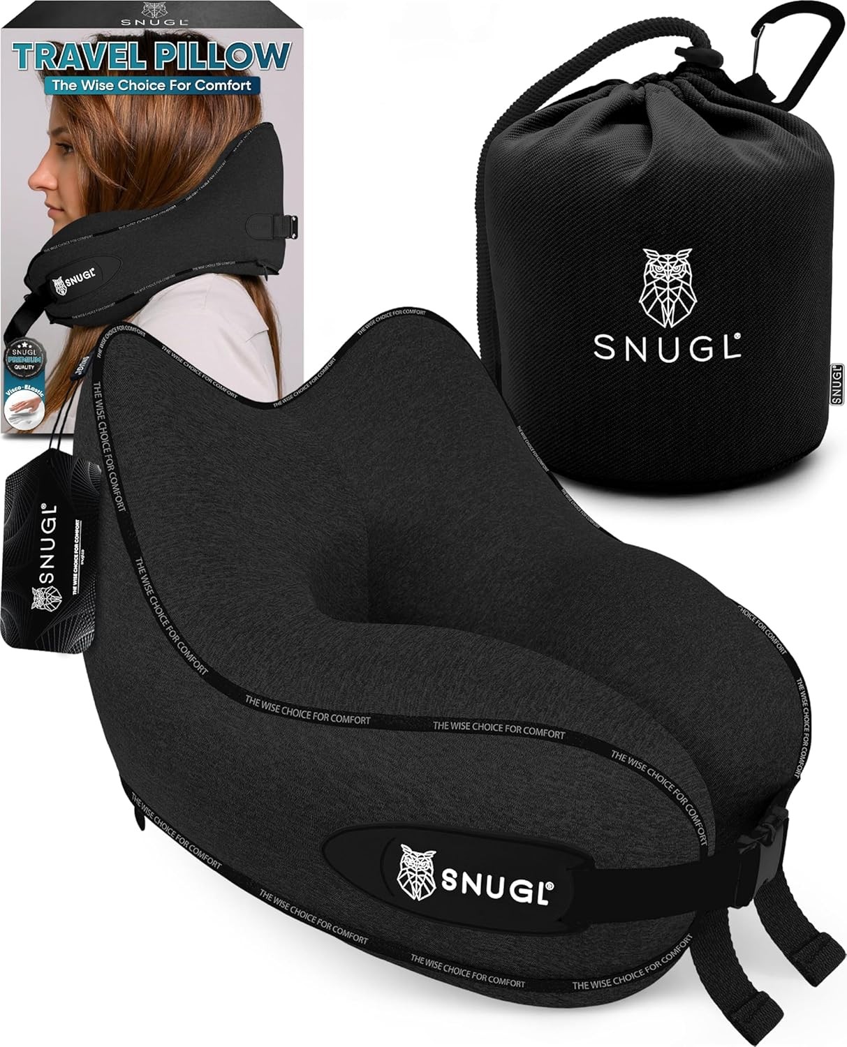 Memory Foam Travel Neck Pillow with Adjustable Straps, Support Cushion for